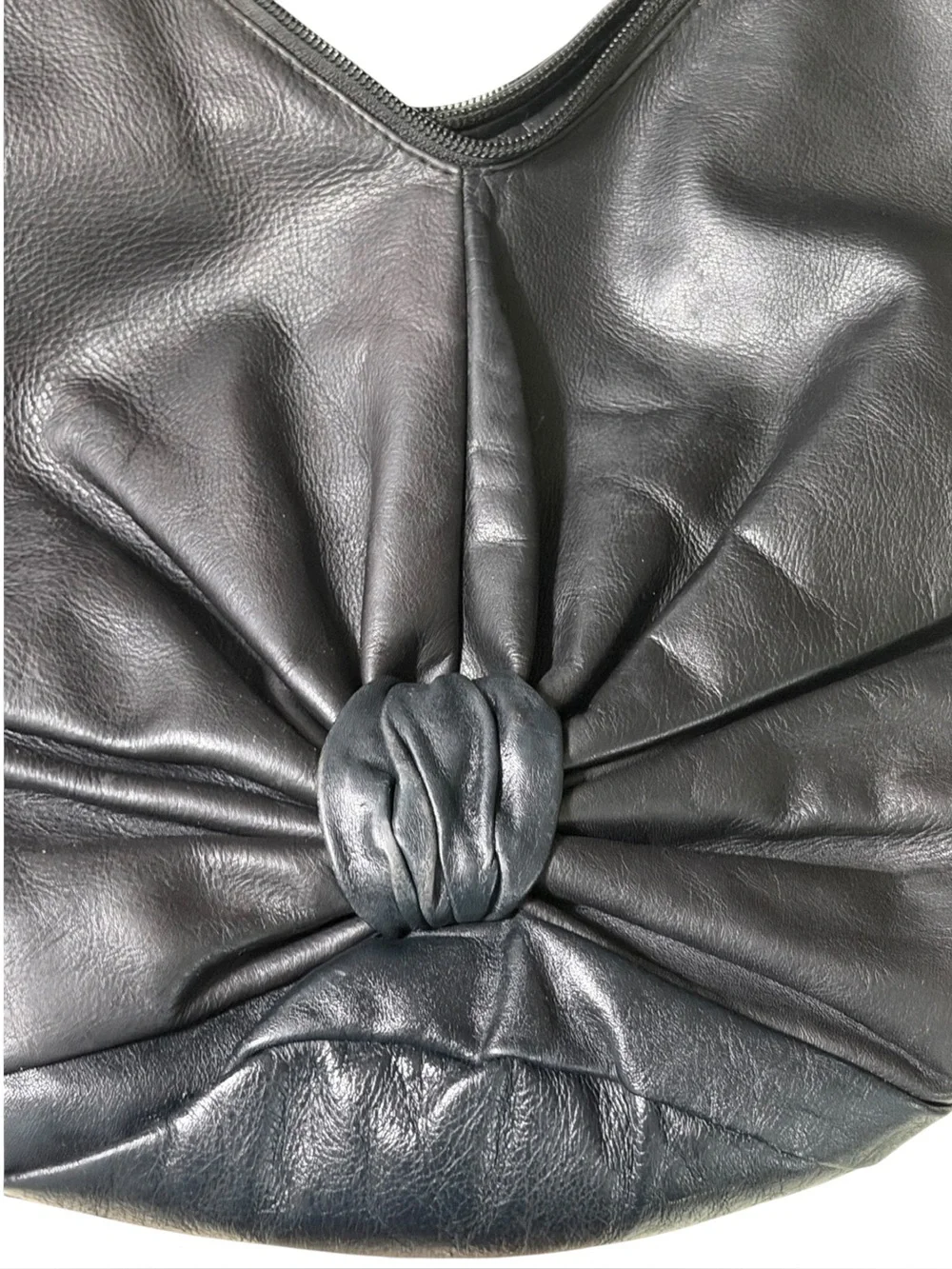Vintage La Borsa Italian Leather Knotted Hobo Black Soft Slouchy Shoulder Bag